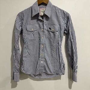 ABERCROMBIE & FITCH Vintage Y2K Blue & White Strip Fitted Button‎ Down Size M